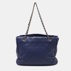 Chanel Blue Quilted Leather CC Chain Tote