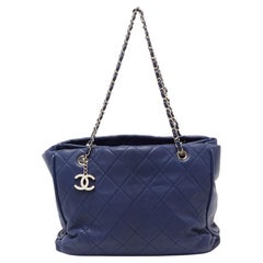 Chanel Blue Quilted Leather CC Chain Tote