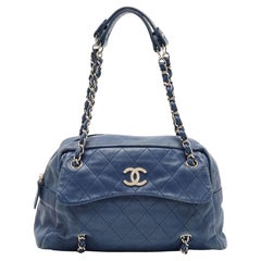 Chanel Blue Quilted Leather CC Front Pocket Bag