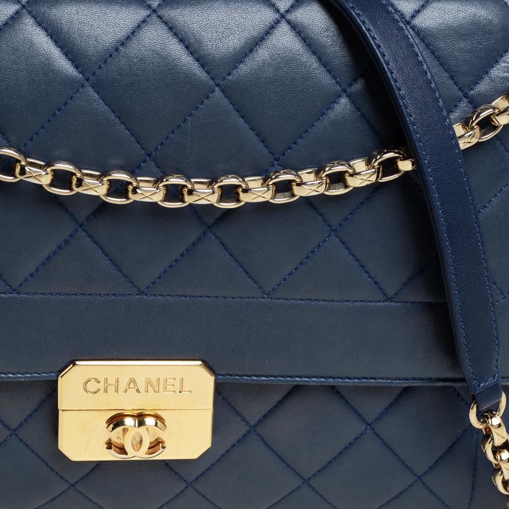 Chanel Blue Quilted Leather Chic With Me Large Flap Shoulder Bag 5