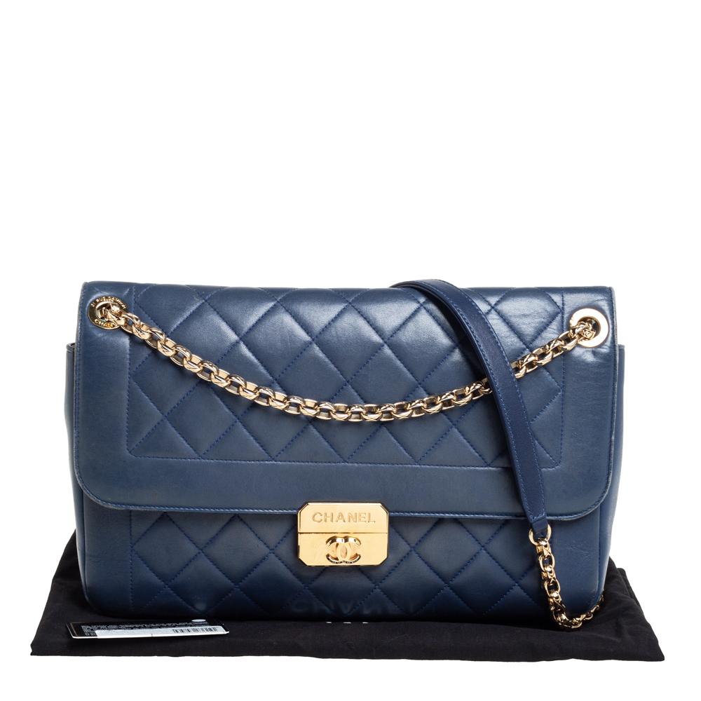 Chanel Blue Quilted Leather Chic With Me Large Flap Shoulder Bag 6