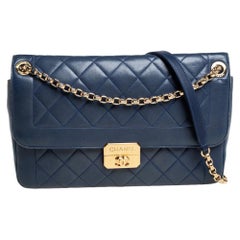 Chanel Blue Quilted Leather Chic With Me Large Flap Shoulder Bag