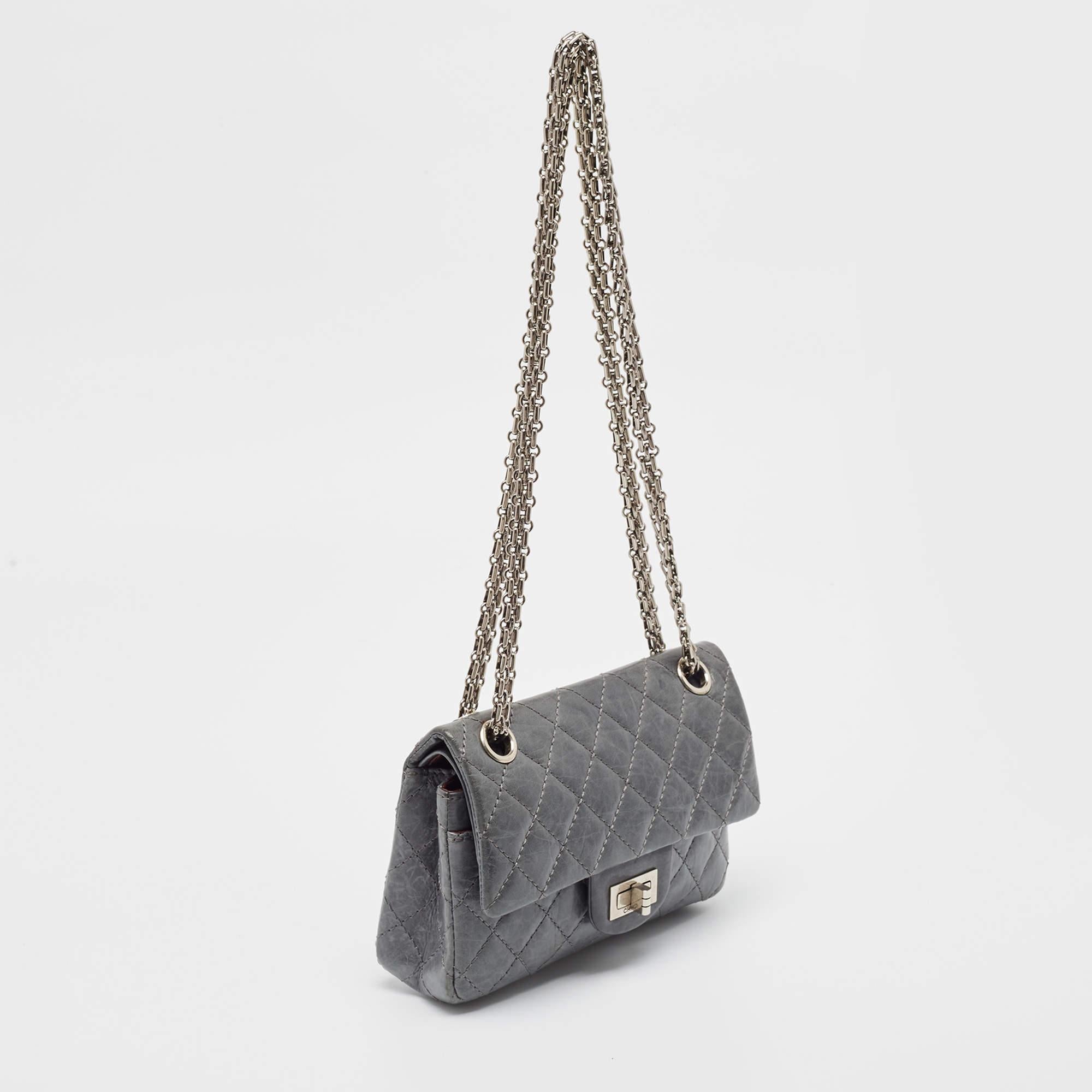 Gray Chanel Blue Quilted Leather Classic 224 Reissue 2.55 Flap Bag For Sale