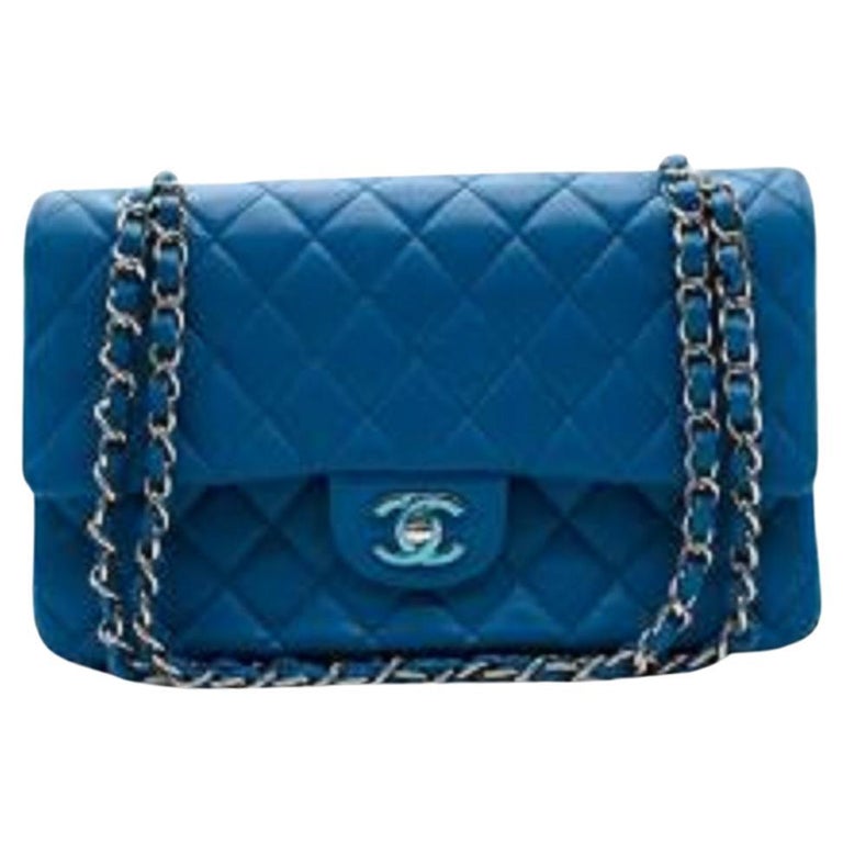 Chanel Blue Quilted Leather Classic Double Flap For Sale at 1stDibs