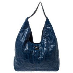 Chanel Blue Quilted Leather Coco Supple Hobo