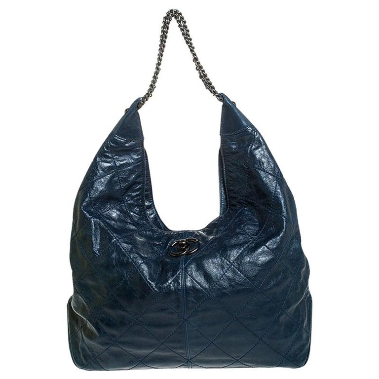 Chanel Blue Quilted Leather Coco Supple Hobo For Sale at 1stDibs