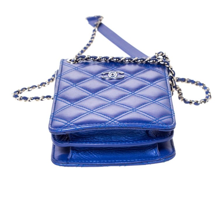Chanel Blue Quilted Leather Crossbody Phone Holder at 1stDibs