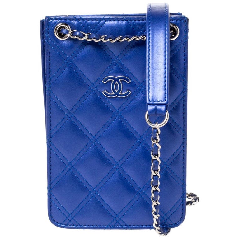 Chanel Blue Quilted Leather Crossbody Phone Holder at 1stDibs