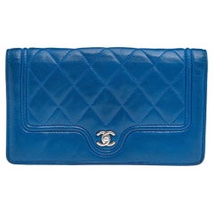 Chanel Blue Quilted Leather Futuristic Long Wallet