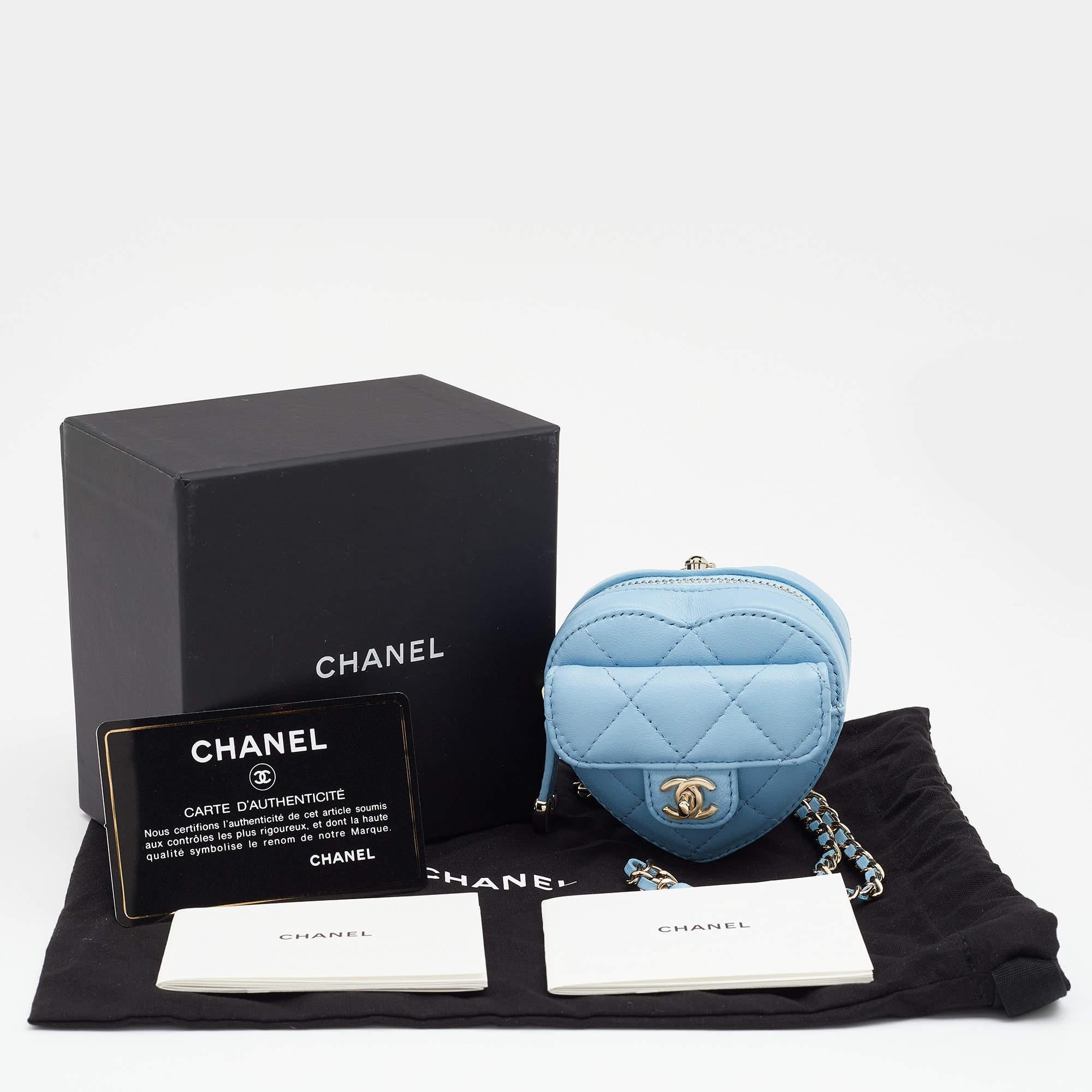 Chanel Blue Quilted Leather Heart Classic Coin Purse 4