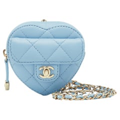 Chanel Blue Quilted Leather Heart Classic Coin Purse