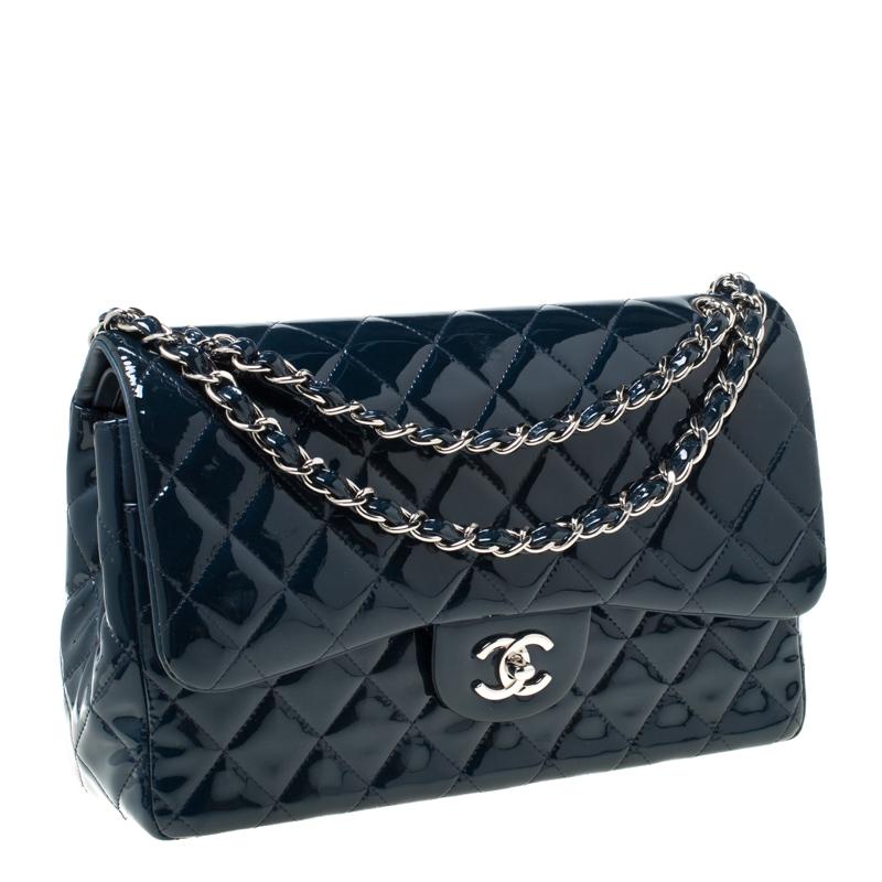 Chanel Blue Quilted Leather Jumbo Classic Double Flap Bag In Excellent Condition In Dubai, Al Qouz 2