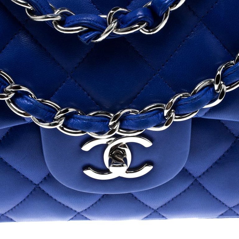 Chanel Blue Quilted Leather Jumbo Classic Double Flap Bag For Sale at ...