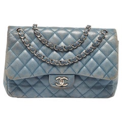 Chanel Blue Quilted Leather Jumbo Classic Double Flap Bag