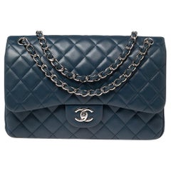Chanel Navy Caviar Jumbo Classic Double Flap Bag GHW 16C Blue