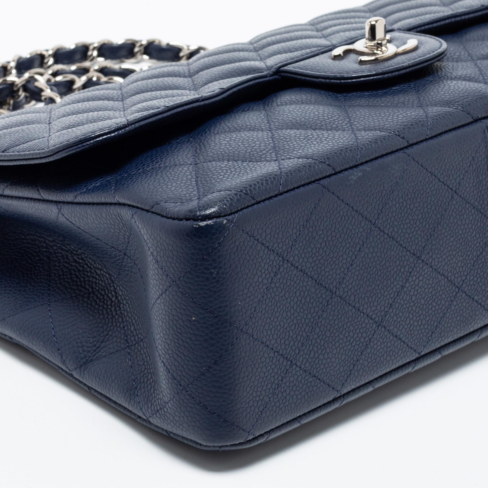 Chanel Blue Quilted Leather Jumbo Classic Flap Bag 7
