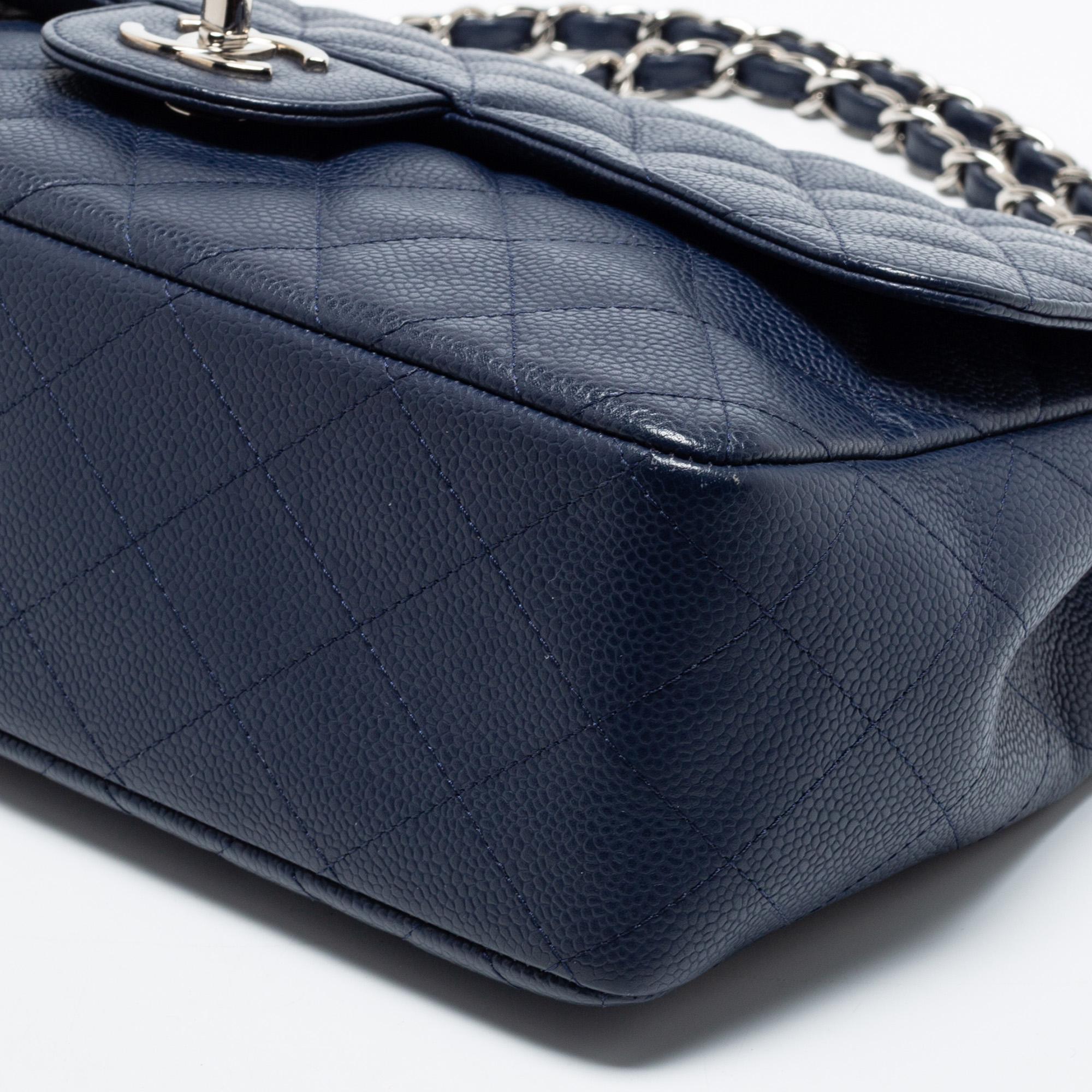 Chanel Blue Quilted Leather Jumbo Classic Flap Bag 8