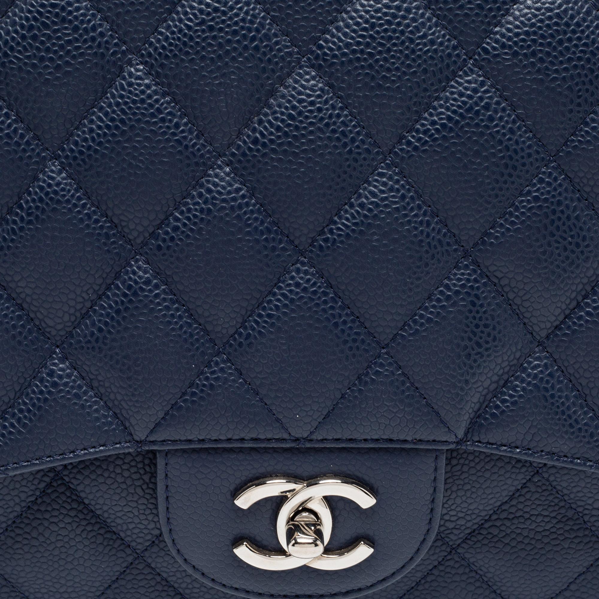 Chanel Blue Quilted Leather Jumbo Classic Flap Bag 9