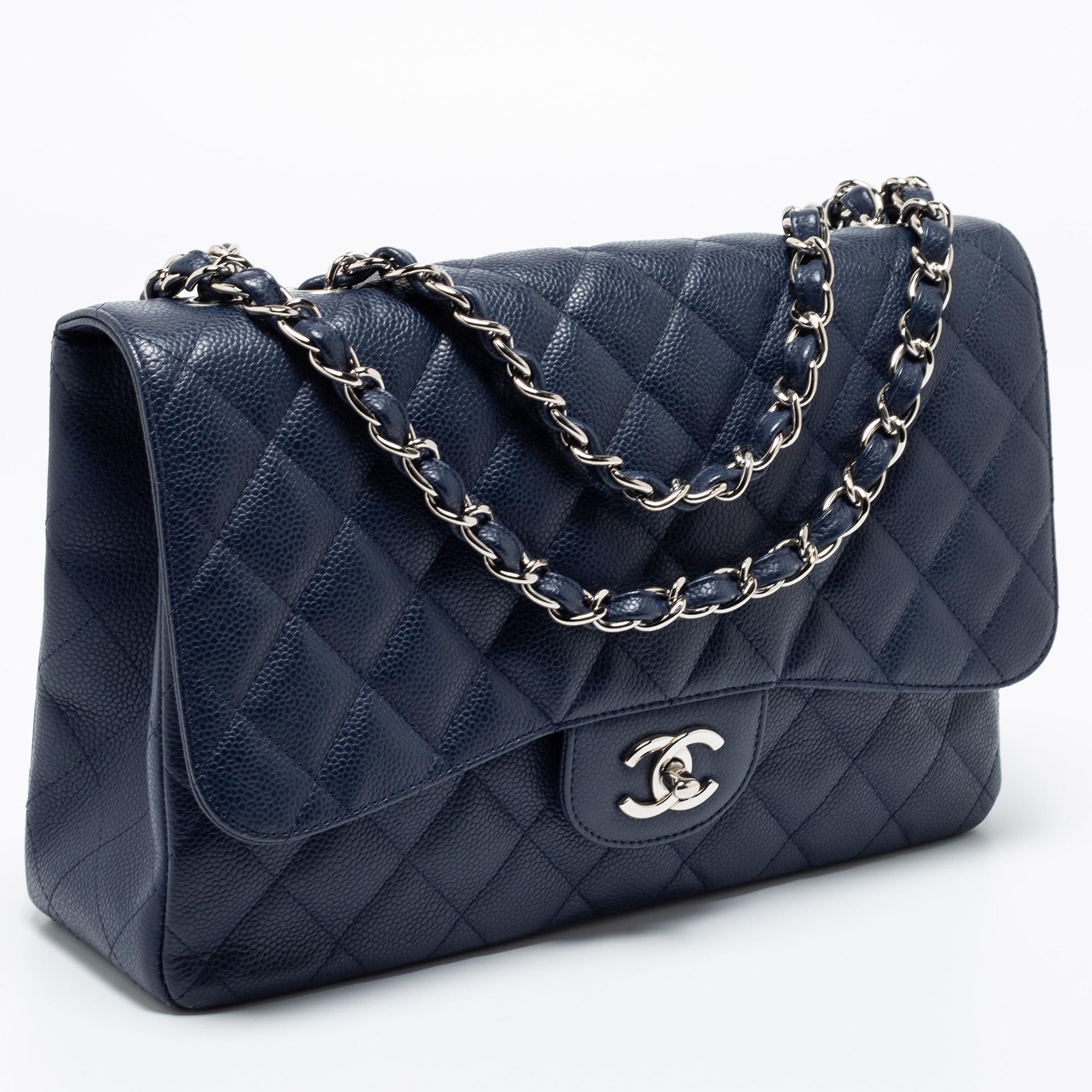 Women's Chanel Blue Quilted Leather Jumbo Classic Flap Bag