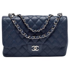Chanel Blue Quilted Leather Jumbo Classic Flap Bag