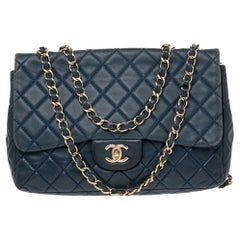 Chanel Blue Quilted Leather Jumbo Classic Single Flap Bag