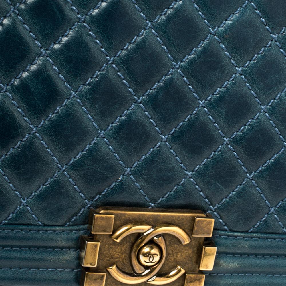 Chanel Blue Quilted Leather Large Boy Flap Bag 9