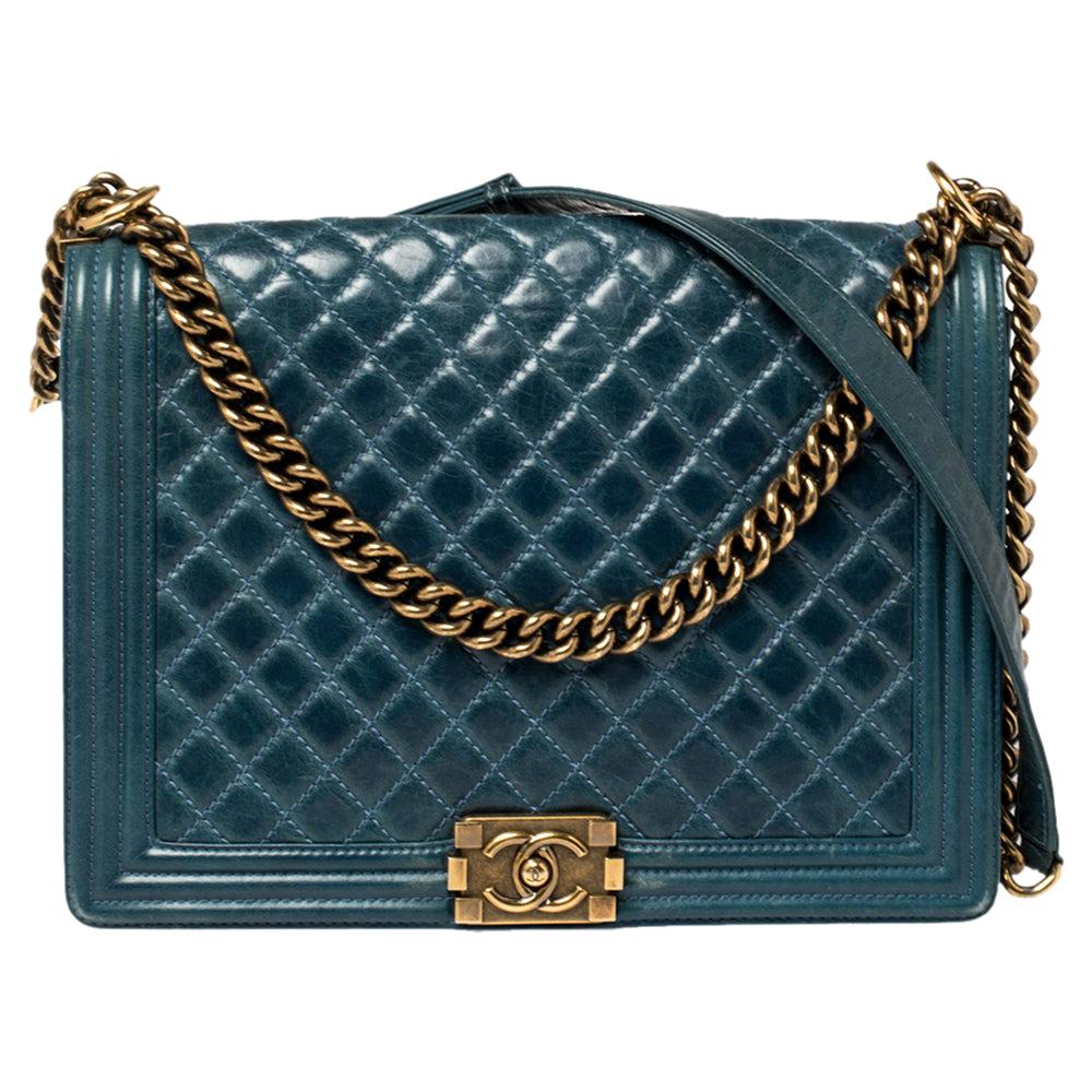 Chanel Blue Quilted Leather Large Boy Flap Bag