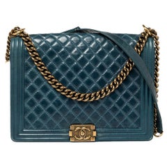 Chanel Blue Quilted Leather Large Boy Flap Bag