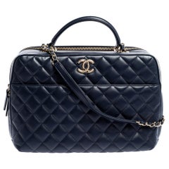 Chanel Blue Quilted Leather Large Trendy CC Bowler Bag