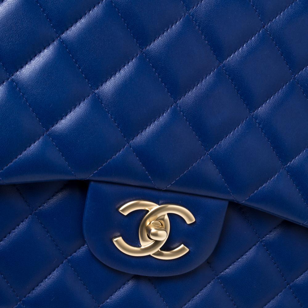 Chanel Blue Quilted Leather Maxi Classic Double Flap Bag 7