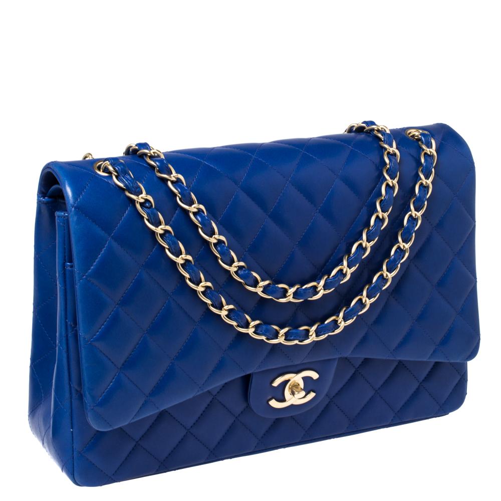 Women's Chanel Blue Quilted Leather Maxi Classic Double Flap Bag