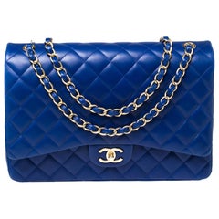 Chanel Blue Quilted Leather Maxi Classic Double Flap Bag at 1stDibs