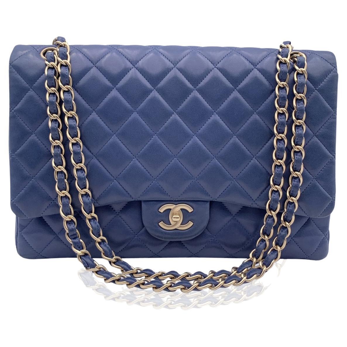 Chanel Blue Quilted Leather Maxi Timeless Classic 2.55 Single Flap Bag at  1stDibs