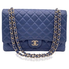 Chanel Blue Quilted Leather Maxi Timeless Classic 2.55 Single Flap Bag