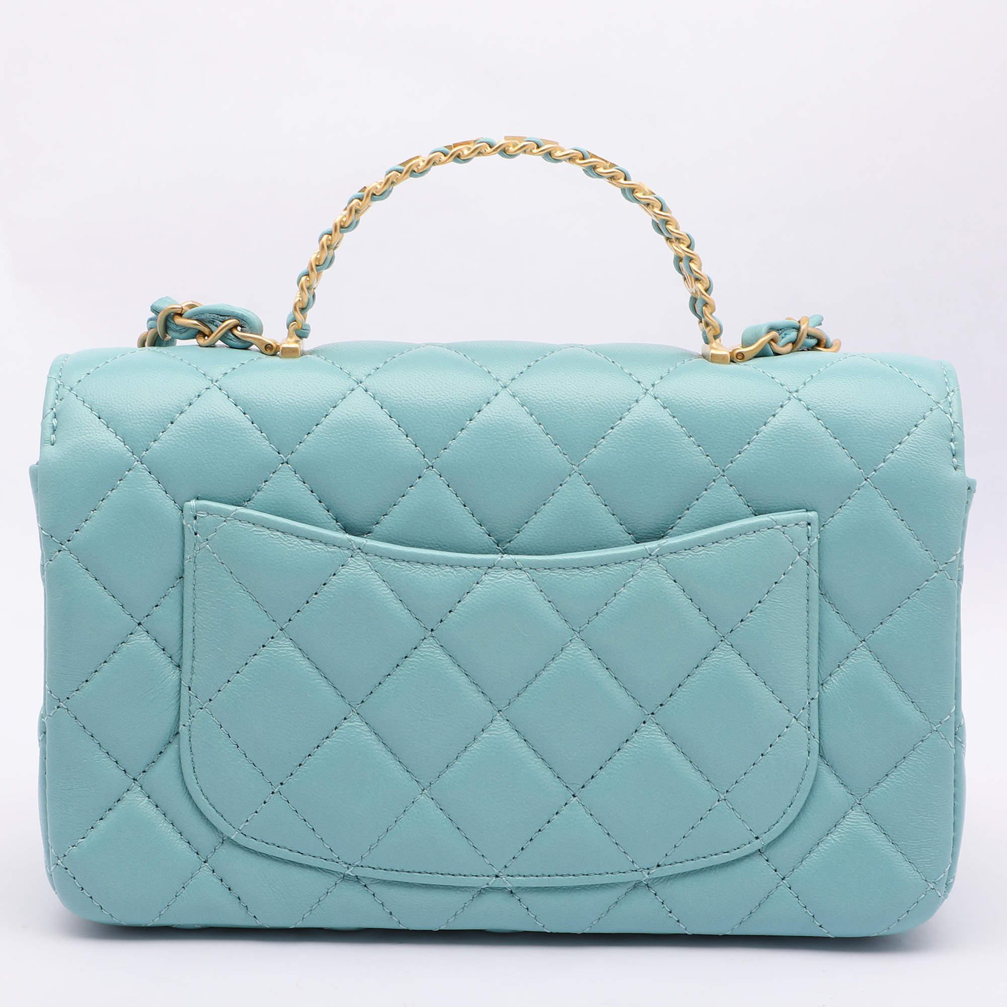 Women's Chanel Blue Quilted Leather Mini Strass On Flap Top Handle Bag