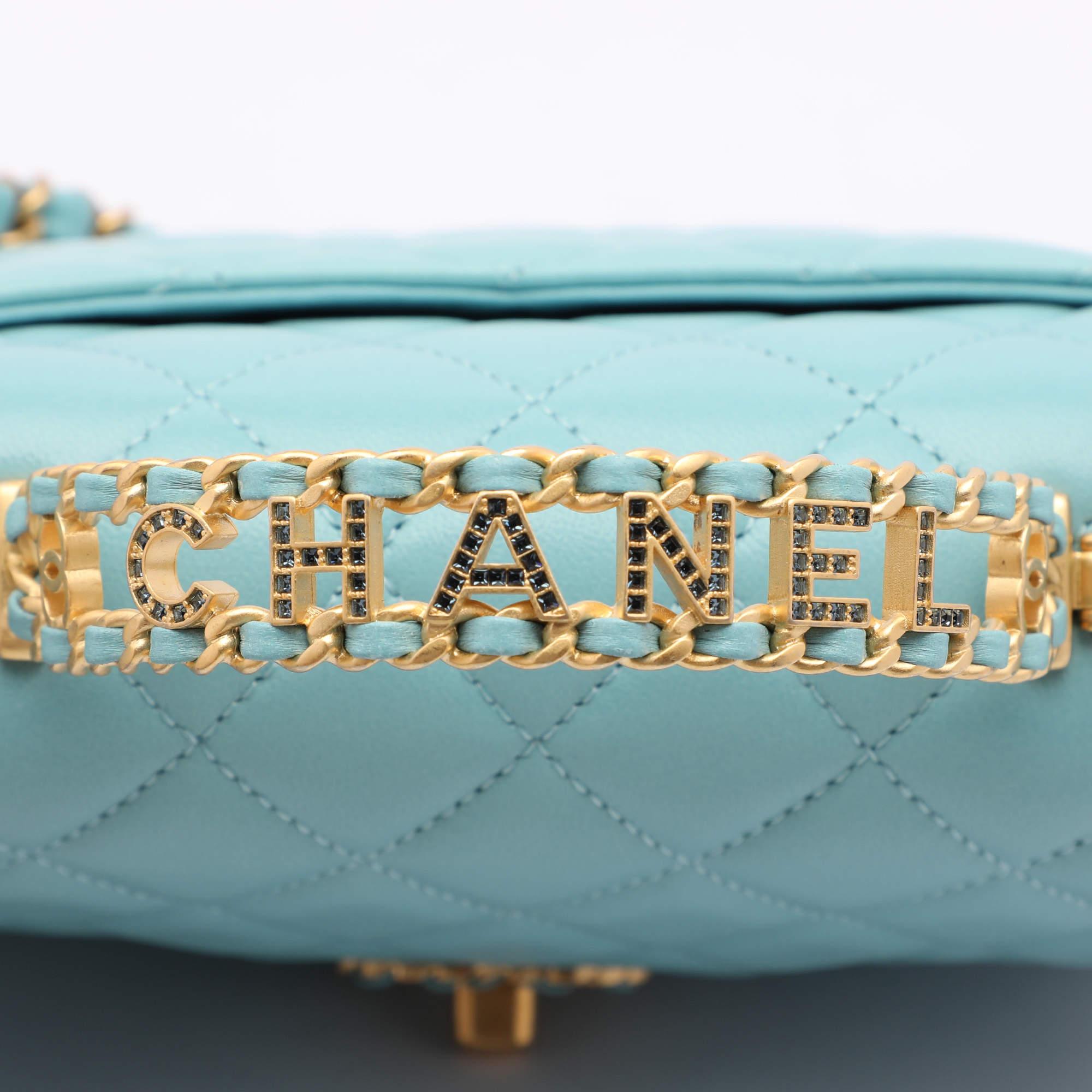 Chanel Blue Quilted Leather Mini Strass On Flap Top Handle Bag 2