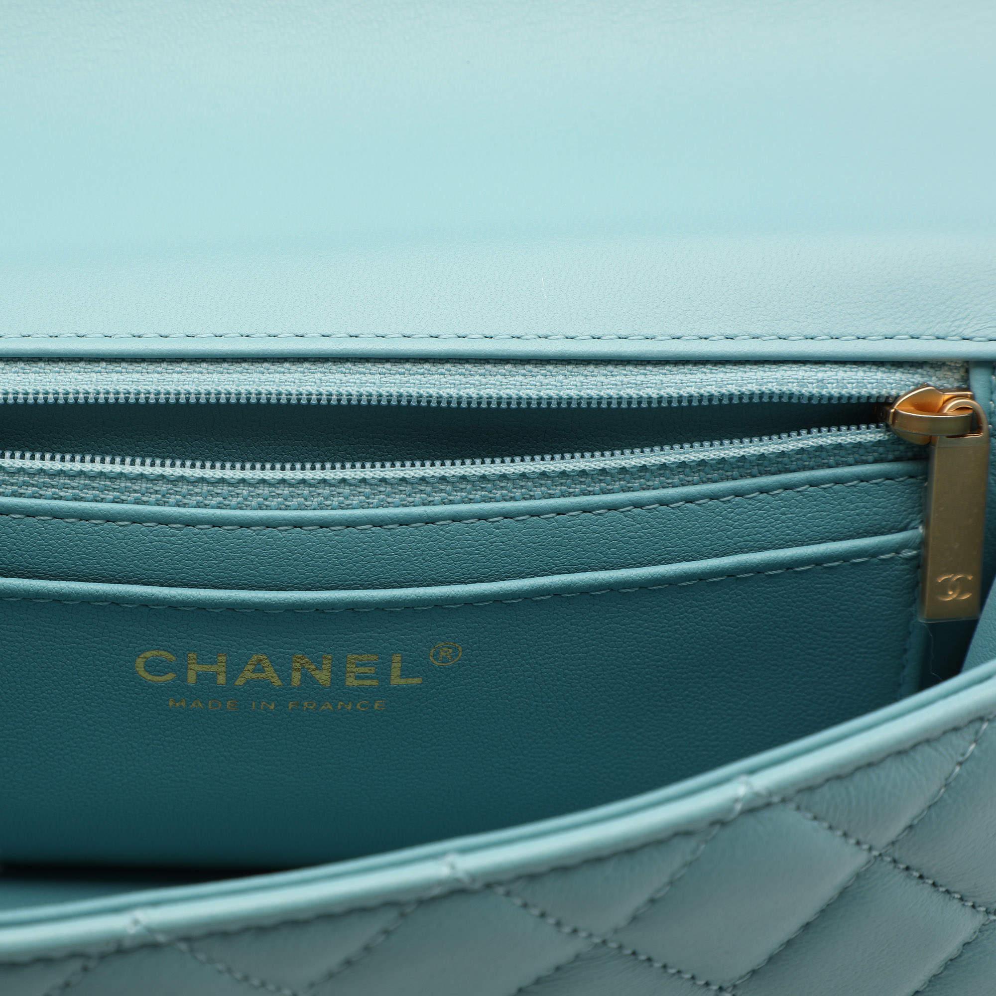 Chanel Blue Quilted Leather Mini Strass On Flap Top Handle Bag 5