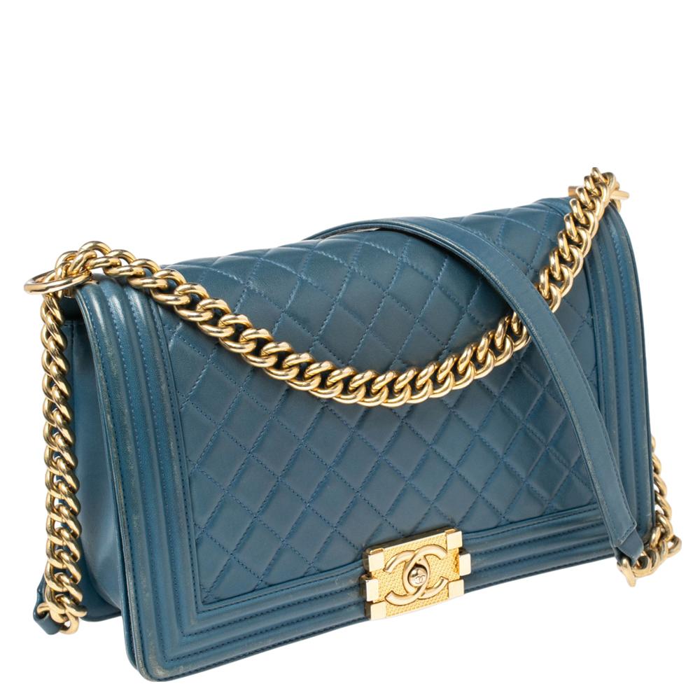 Gray Chanel Blue Quilted Leather New Medium Boy Flap Bag