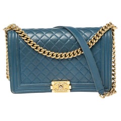 Chanel Blue Quilted Leather New Medium Boy Flap Bag