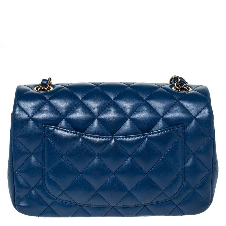 Chanel Blue Quilted Leather New Mini Classic Single Flap Bag For Sale ...