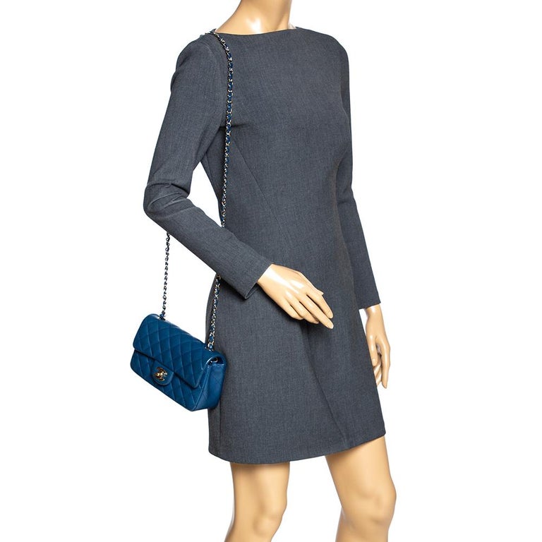 Chanel Blue Quilted Leather New Mini Classic Single Flap Bag For Sale ...