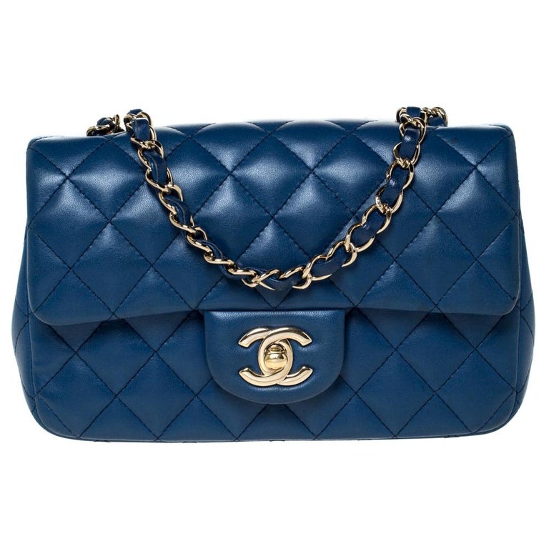 Chanel Blue Quilted Leather New Mini Classic Single Flap Bag For Sale ...