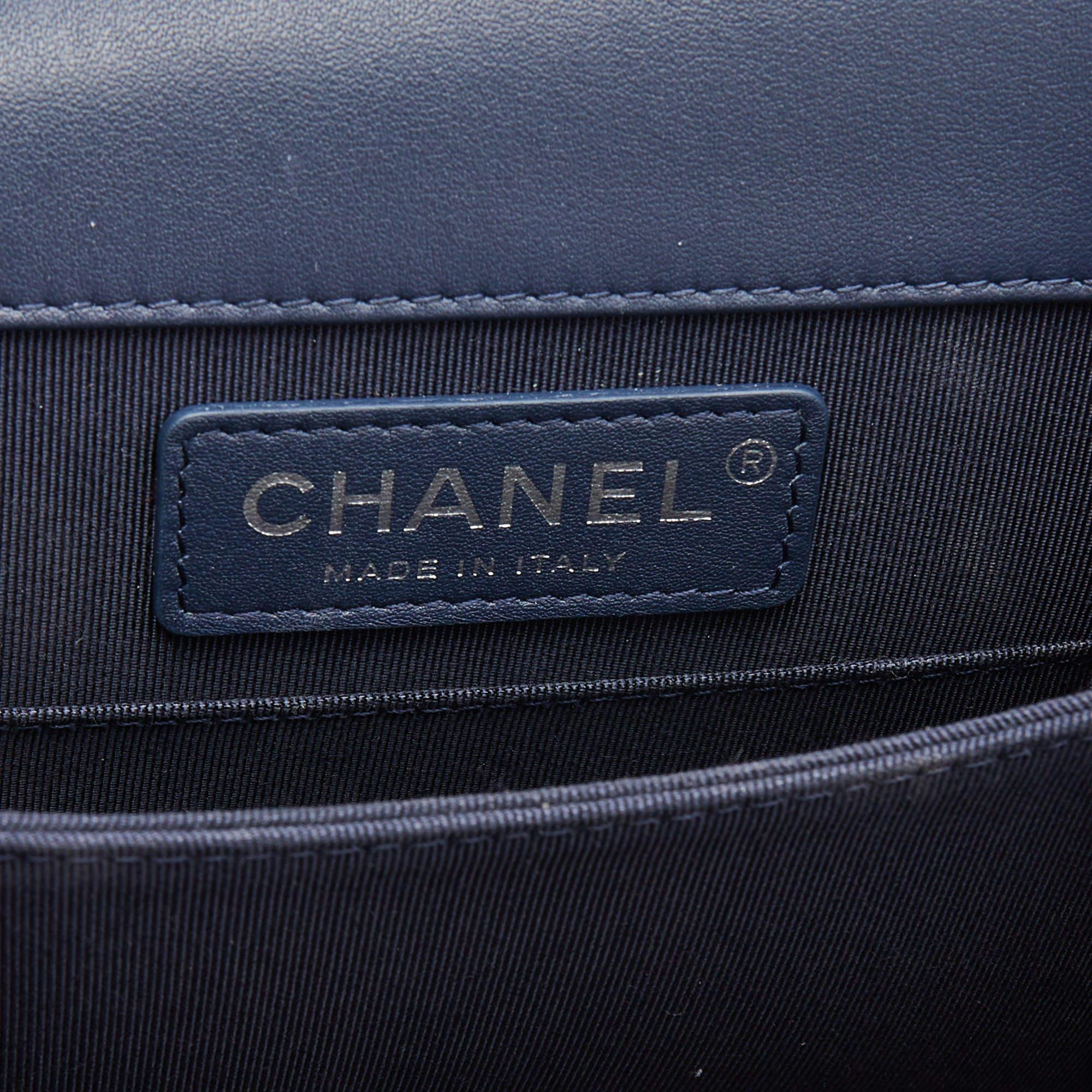 Chanel Blue Quilted Leather North South Boy Shoulder Bag 6
