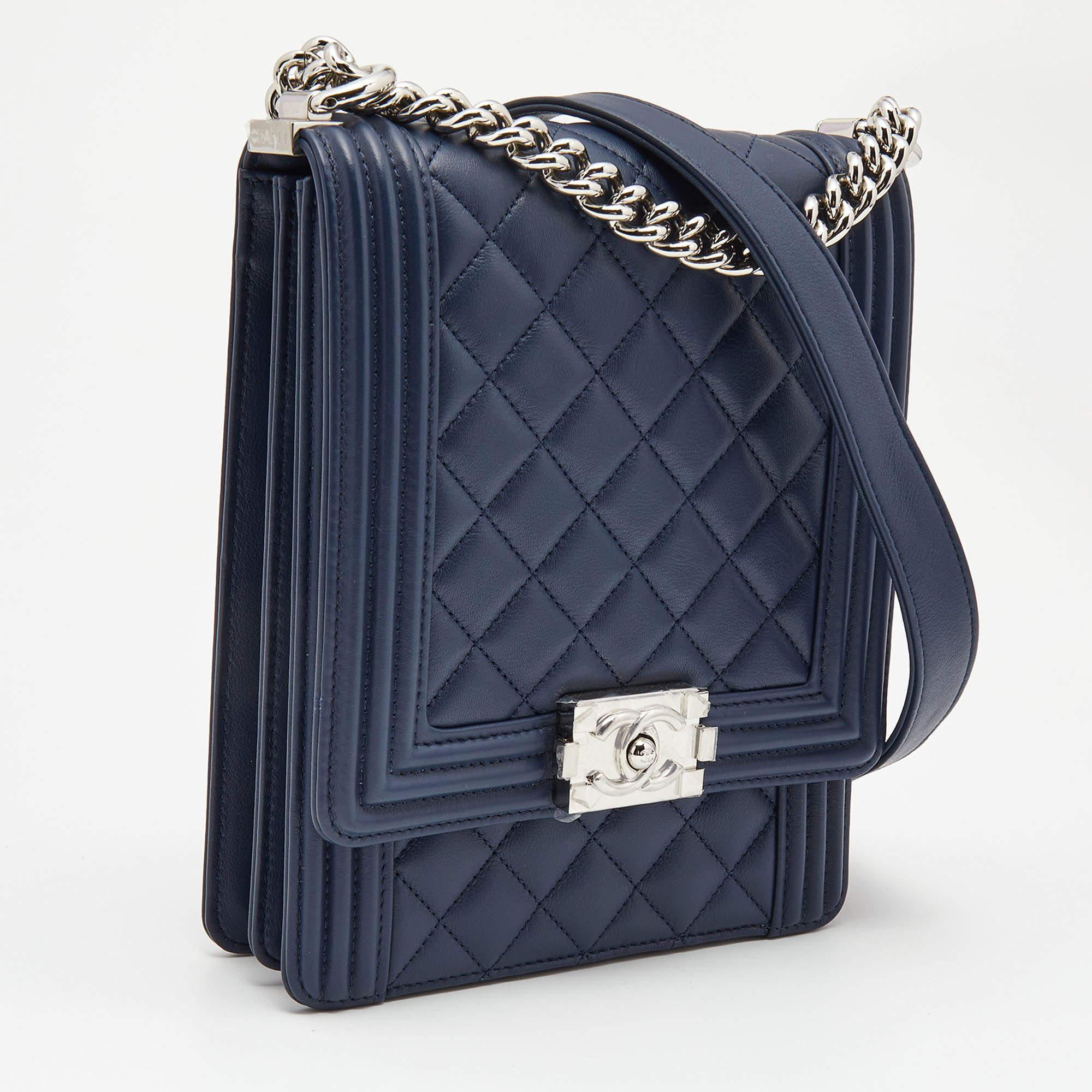 Women's Chanel Blue Quilted Leather North South Boy Shoulder Bag