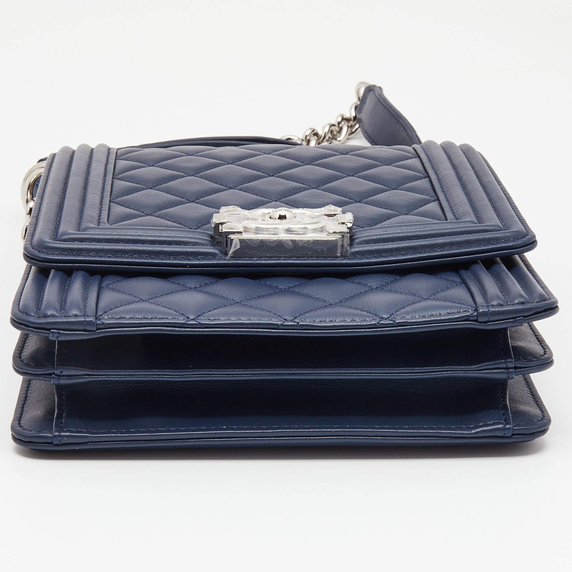 Chanel Blue Quilted Leather North South Boy Shoulder Bag 1