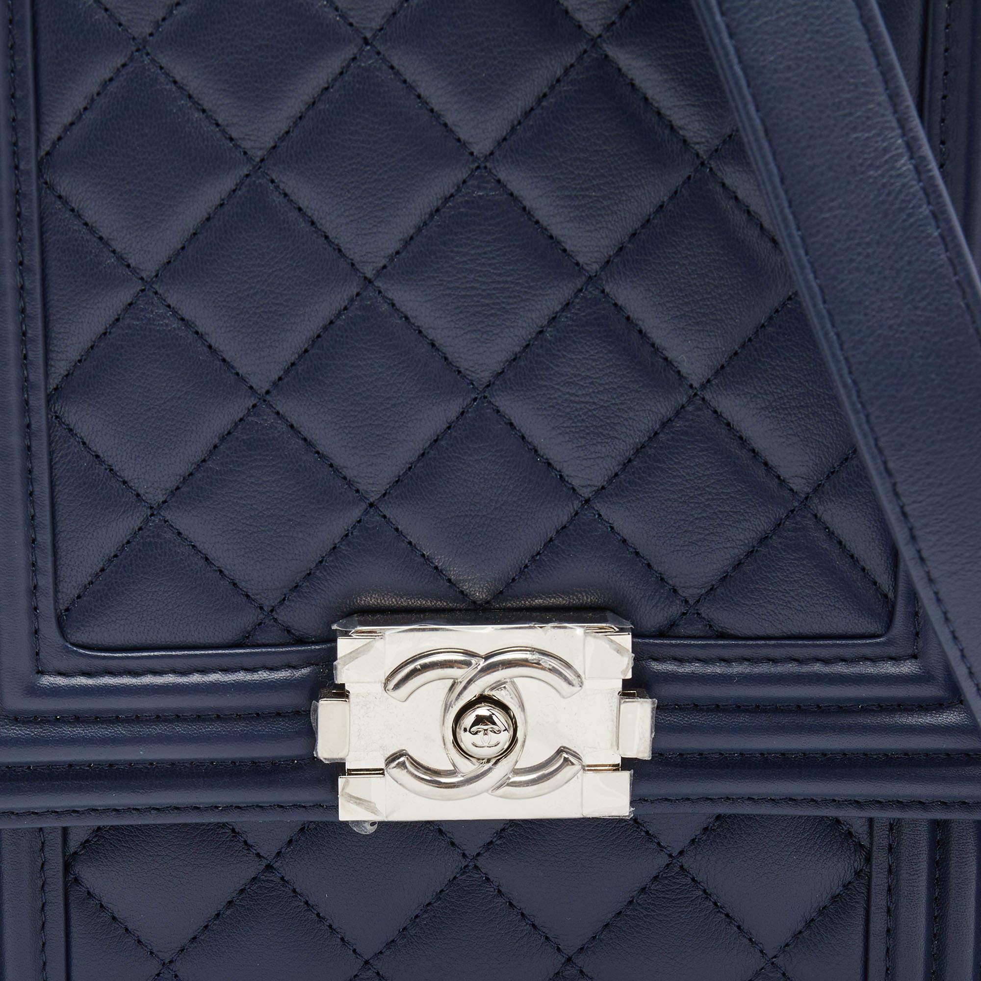 Chanel Blue Quilted Leather North South Boy Shoulder Bag 2