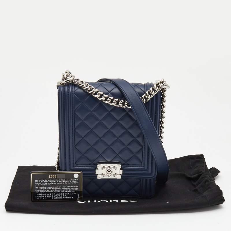 Chanel Blue Quilted Leather North South Boy Shoulder Bag 4