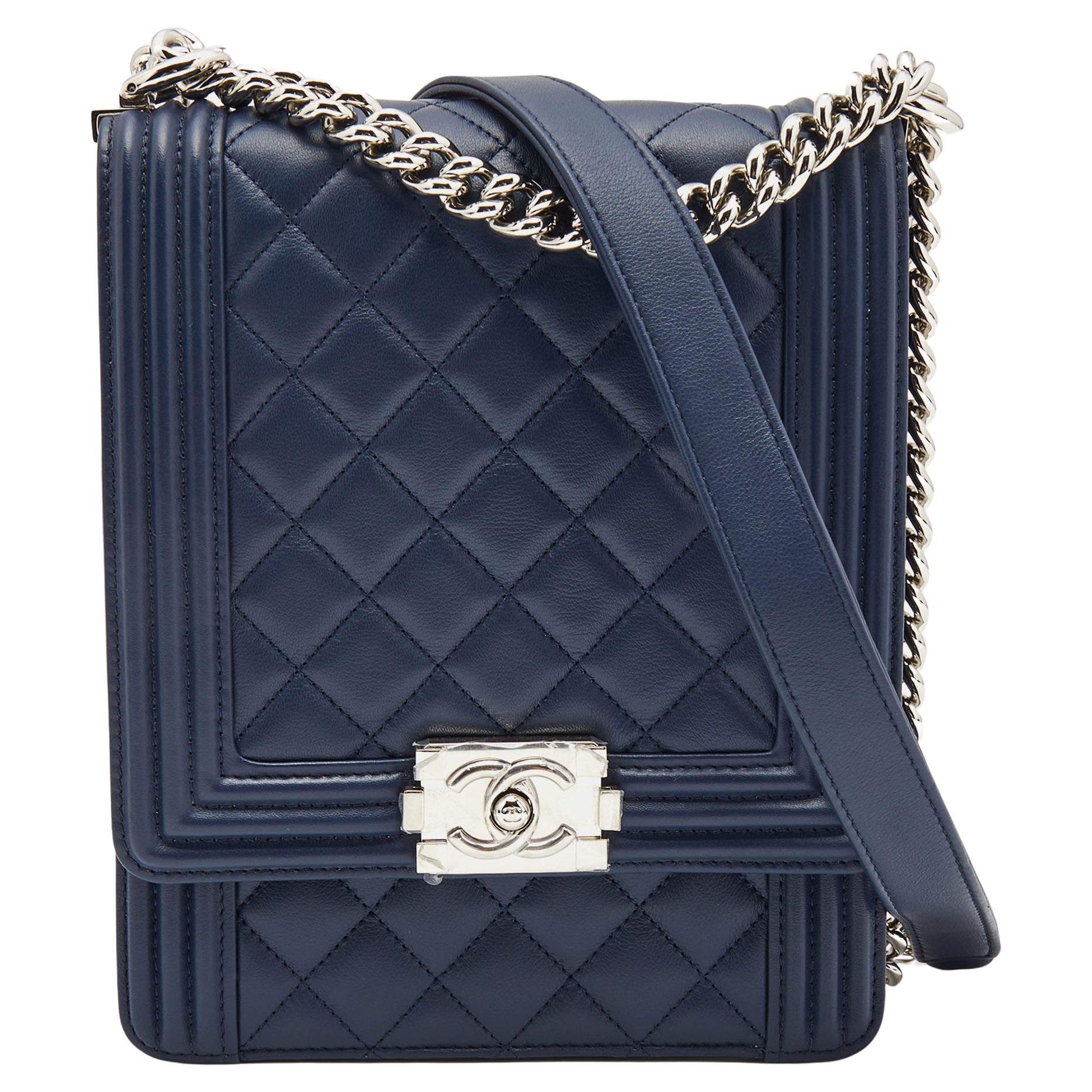 Chanel Blue Quilted Leather North South Boy Shoulder Bag