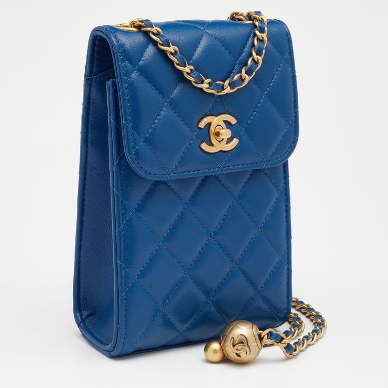 Chanel Blue Quilted Leather Pearl Crush Phone Holder Crossbody Bag at  1stDibs