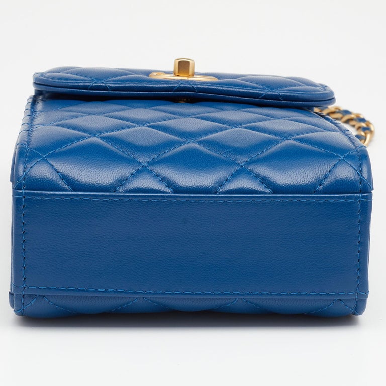 Chanel Blue Quilted Leather Pearl Crush Phone Holder Crossbody Bag
